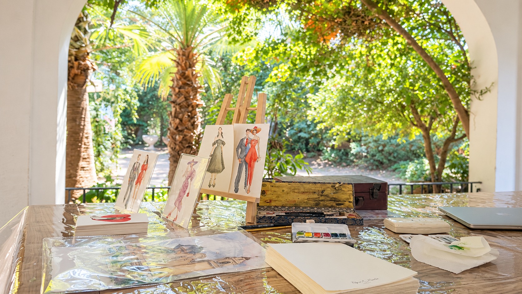 Pintura en directo para bodas en la Comunidad Valenciana con acuarelas para invitados