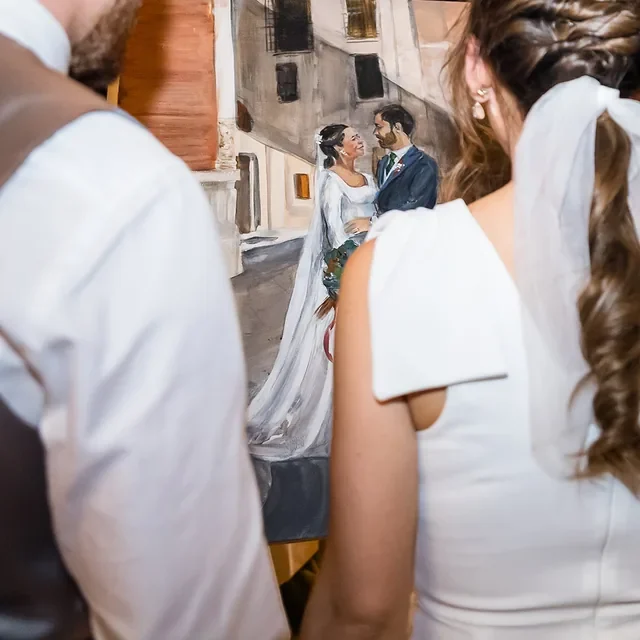 Cuadro de los novios pintado en directo durante su boda